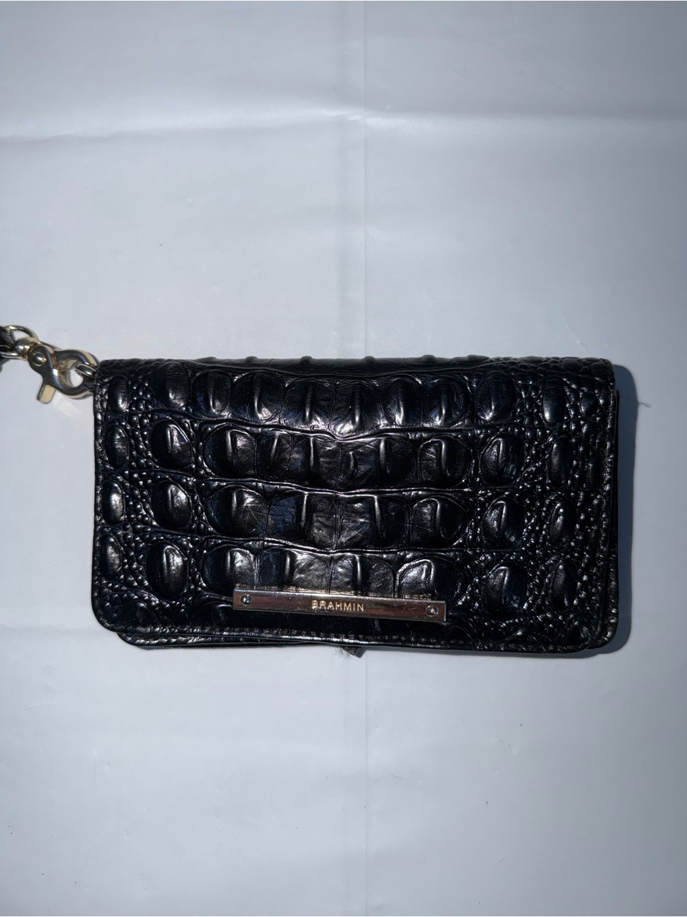 Brahmin Black Croc-Embossed Leather Wristlet